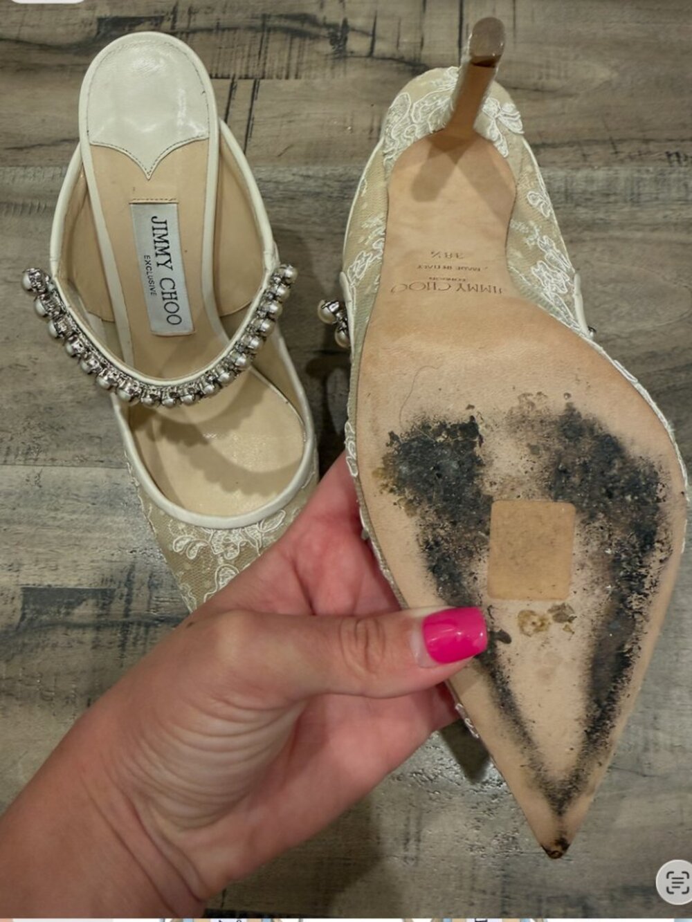 Jimmy Choo Bing Embellished Lace High-Heel Mules in ivory 38.5 - Picture 3 of 5